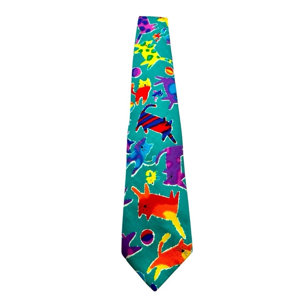 Vintage Lands End Abstract Cat Watercolor Beach Ball Sewn Cotton Regular Necktie